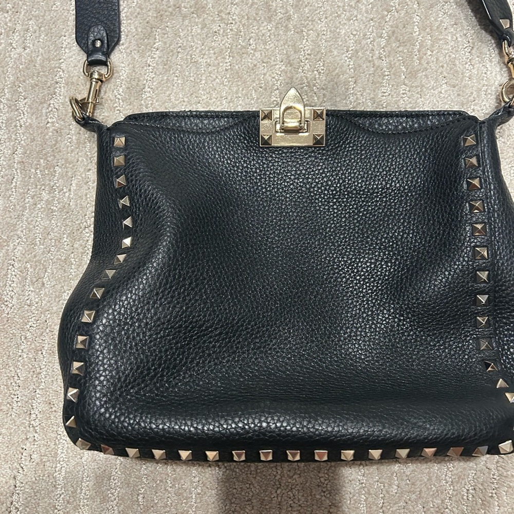 Valentino Rockstud Pebble Leather Hobo Crossbody Bag